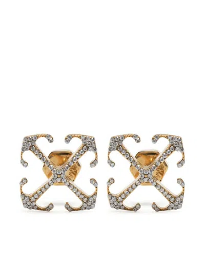 Shop Off-white Mini Arrow Crystal-embellished Earrings In Gold No Color