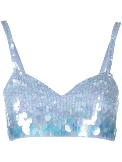 Shop P.a.r.o.s.h . Iridescent Sequin Cropped Top In Azzurro