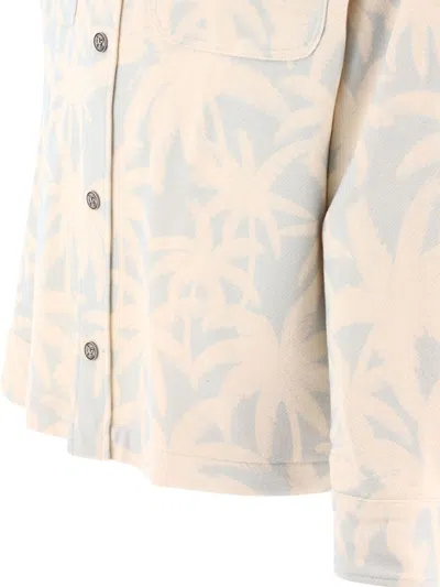 Shop Palm Angels "palms" Overshirt Jacket In Beige