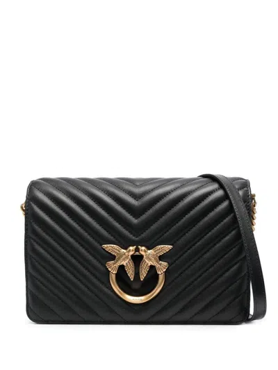 Shop Pinko Black Leather Love Bag Click Shoulder Bag
