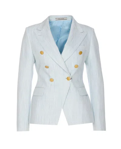 Shop Tagliatore Cotton Double-breasted Jacket In Clear Blue