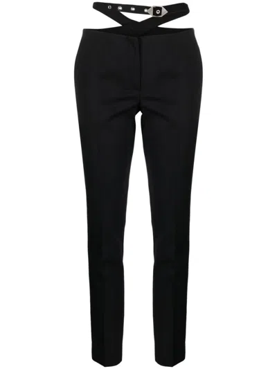 Attico Waist-strap Wool Trousers In Black