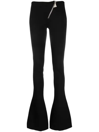 Shop Attico The  Zip-up Jersey Flared Trousers In Black