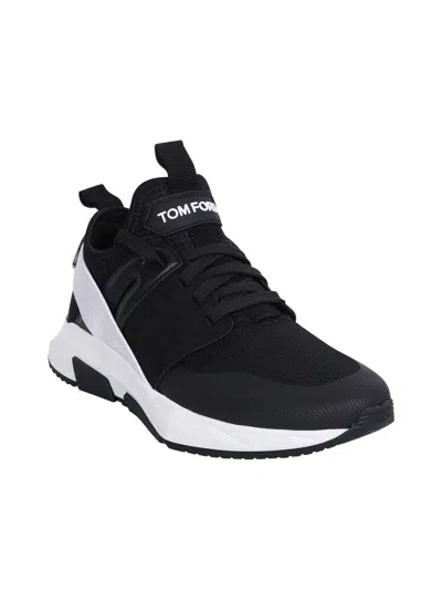 Shop Tom Ford Jago Neoprene And Leather Sneakers In Black