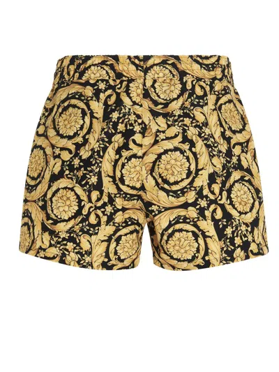 Shop Versace Barocco-print Swim Shorts In Golden