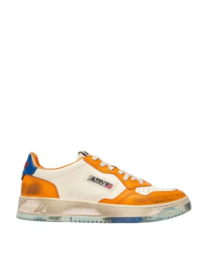 Shop Autry In White Orange And Blue Worn Effect Leather In Multicolour