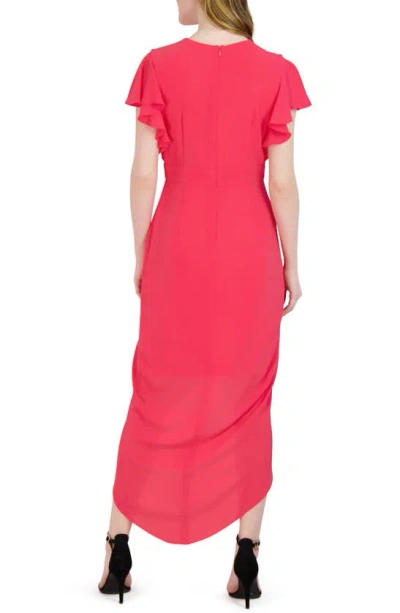 Shop Donna Ricco Ruffle Sleeve Tulip Hem Dress In Coral