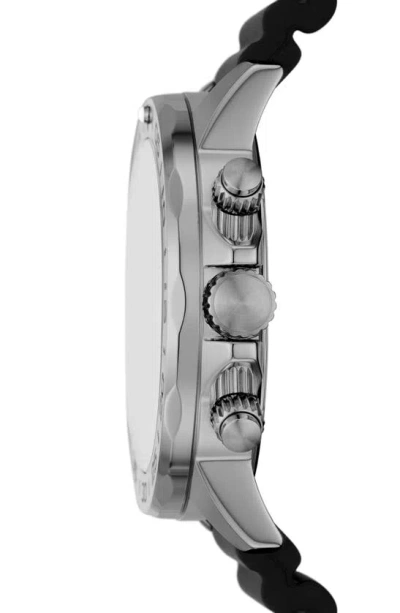 Shop Fossil Bannon Three-hand Quartz Stainless Steel Watch, 45mm In Silver/ Blue/ Silicone