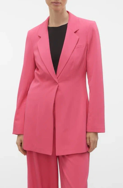 Shop Vero Moda Charity Slim Fit Long Blazer In Raspberry Sorbet