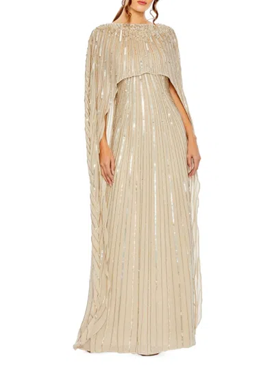 Shop Mac Duggal Women's Sequined Column Cape Gown In Champagne