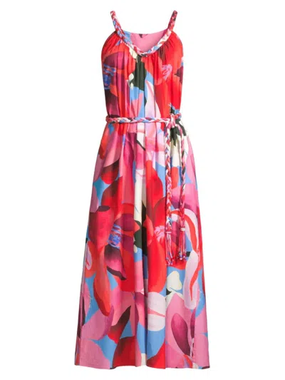 Shop Farm Rio Women's Watercolor Floral Cotton Tie-waist Midi-dress