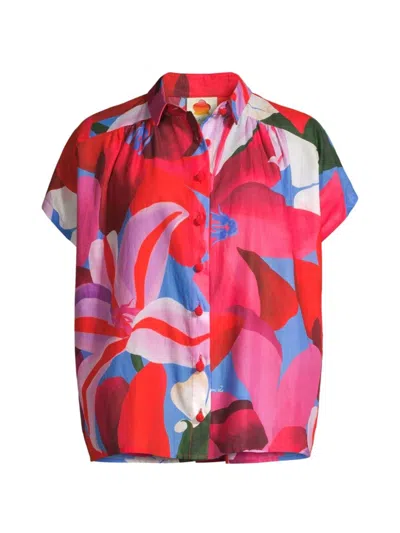 Shop Farm Rio Women's Watercolor Floral Cotton Short-sleeve Shirt