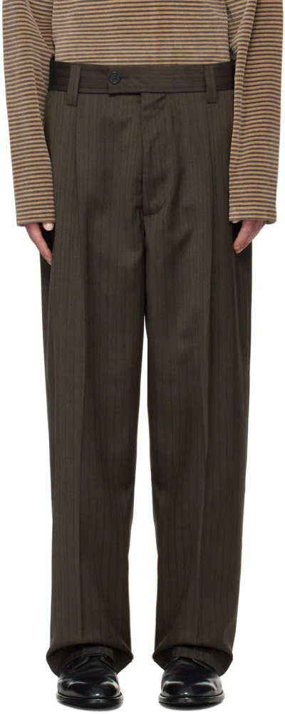 Shop Mfpen Brown Patch Trousers In Vintage Pinstripe