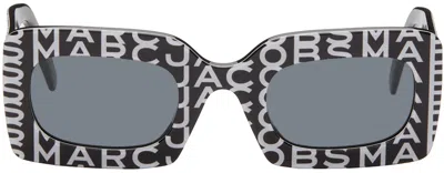 Shop Marc Jacobs Black & White Monogram Rectangular Sunglasses In 03k Pttrbkwht