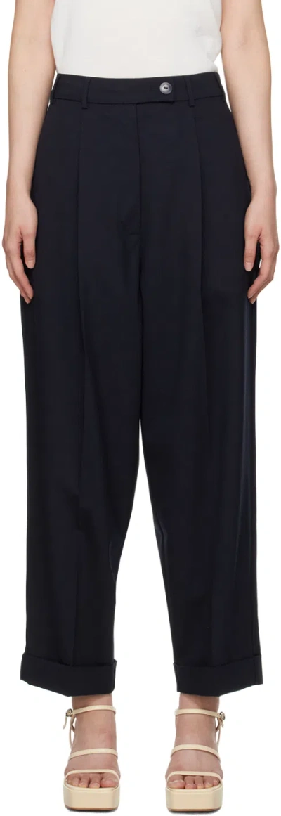Shop Cordera Navy Pleated Trousers In Night