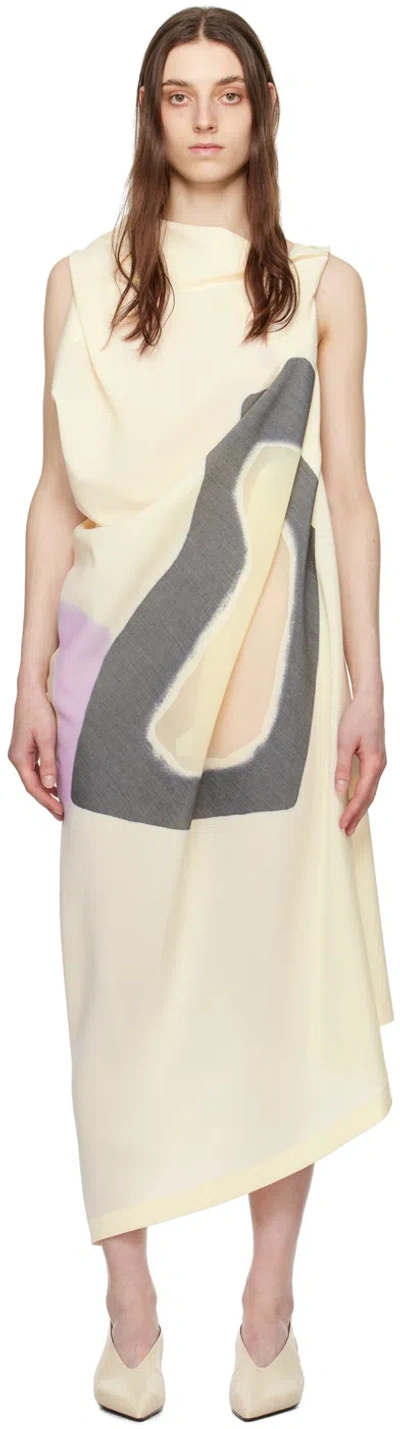 Shop Issey Miyake Off-white Graphic Midi Dress In 02-off-white
