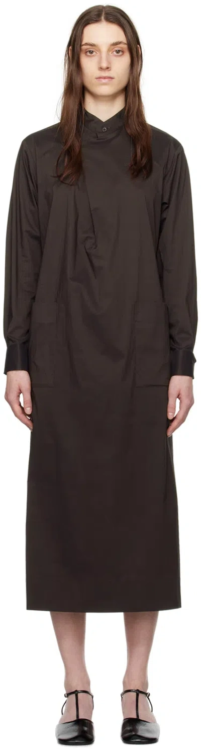 Shop Issey Miyake Brown Strap Midi Dress In 45 Dark Brown