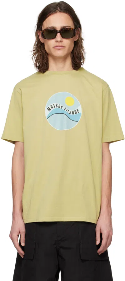 Shop Maison Kitsuné Khaki Pop Wave T-shirt In P357 Canvas