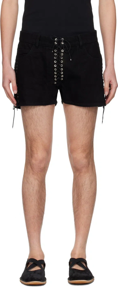 Shop Ludovic De Saint Sernin Black Lace Up Denim Shorts
