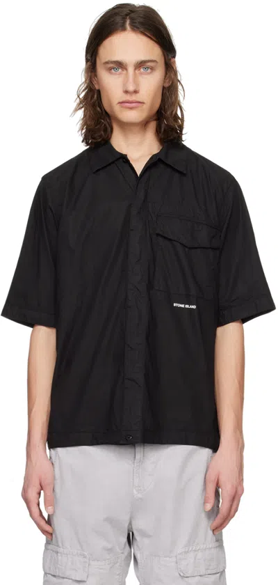 Shop Stone Island Black Spread Collar Shirt In V0029 Black