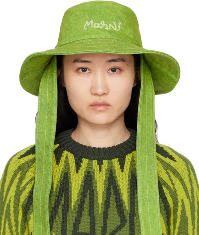 Shop Marni Green Marble Dyed Bleached Bucket Hat In Mbv40 Kiwi