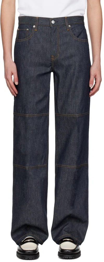 Shop Helmut Lang Indigo Panel Jeans In Raw Indigo - Rnw