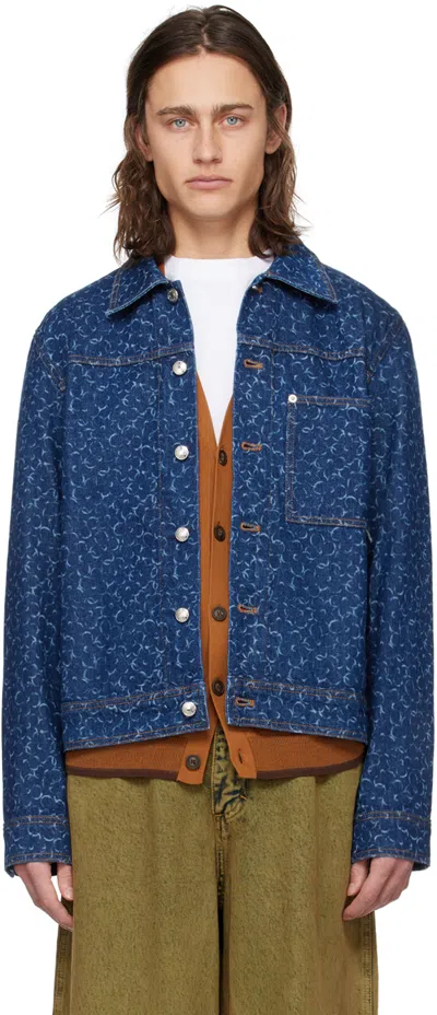 Shop Maison Kitsuné Blue Straight Denim Jacket In O010 Laser Print