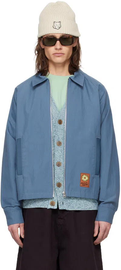 Shop Maison Kitsuné Blue Zipped Jacket In P433 Storm Blue