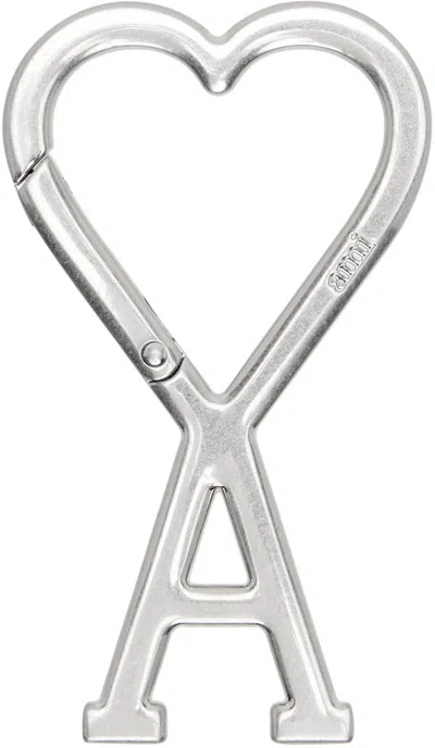 Shop Ami Alexandre Mattiussi Silver Ami De Cœur Hook Keychain In Vibrated Silver/905