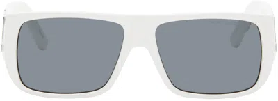 Shop Marc Jacobs White Text Logo Rectangular Sunglasses In Ccp White Black