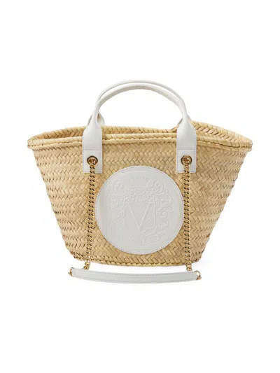 Shop Veronica Beard Women's Straw Crest Patch Basket Bag In Offwhite