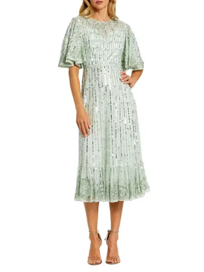 Shop Mac Duggal Women's Flounce Sleeve Midi-dress In Sage