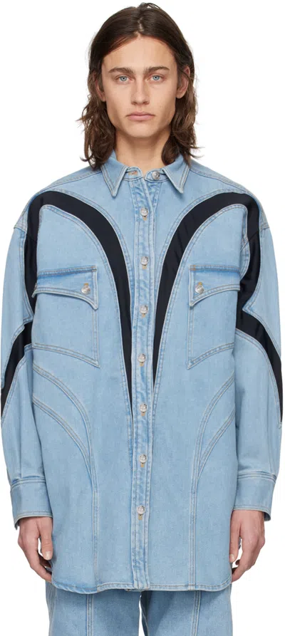 Shop Mugler Blue Cowboy Denim Jacket In Light Blue / Blk