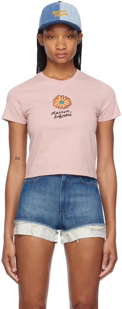 Shop Maison Kitsuné Pink Floating Flower T-shirt In P623 Mist Pink