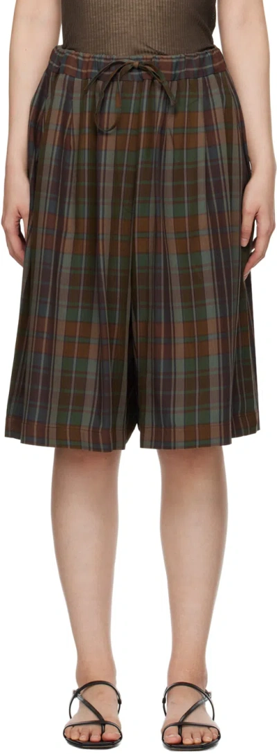 Shop Cordera Brown Checkered Maxi Shorts
