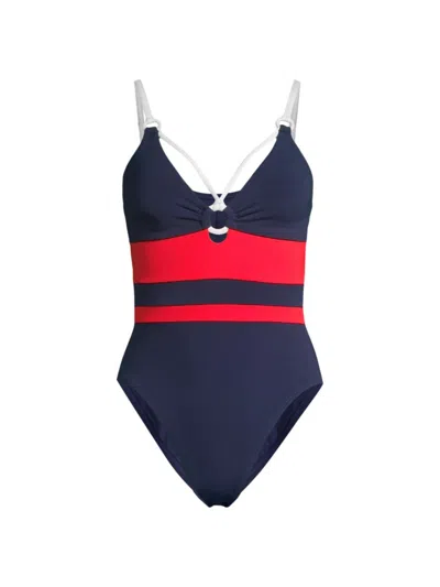 Shop Robin Piccone Women's Babe Mio Striped One-piece Swimsuit In Navy Combo