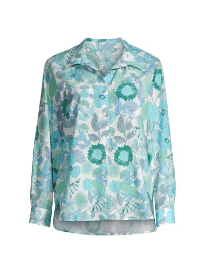 Shop Robin Piccone Women's Nerissa Floral Cotton Button-up Shirt In Blue Combo