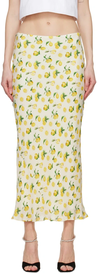 Shop Sportmax Off-white & Yellow Gerard Midi Skirt In 1 Vanilla