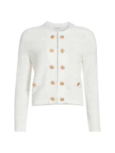 Shop Milly Women's Pointelle Textured Knit Jacket In Ecru