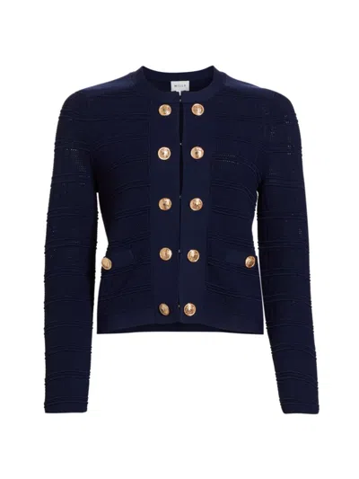 Shop Milly Women's Pointelle Textured Knit Jacket In Navy