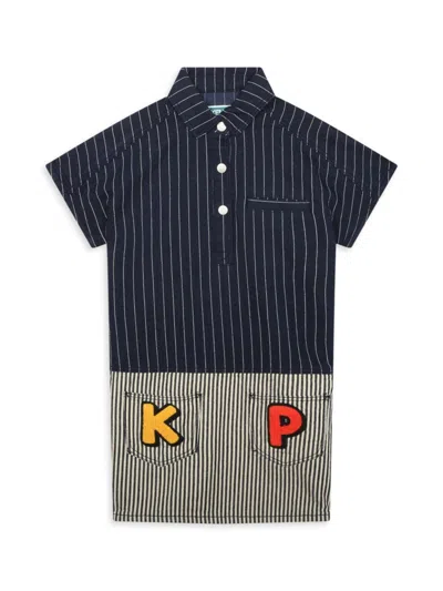 Shop Kenzo Little Girl's & Girl's Logo Striped Shirtdress In Navy
