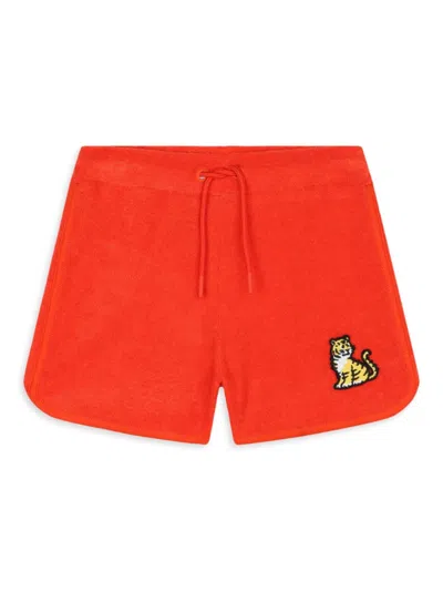 Shop Kenzo Little Boy's & Boy's Tiger Terry Towel Shorts In Bright Red