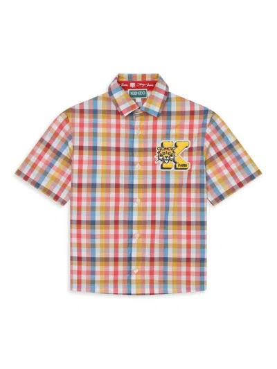 Shop Kenzo Little Boy's & Boy's Plaid Short-sleeve Shirt In Yellow