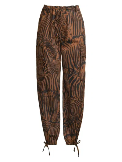 Shop Weekend Max Mara Women's Periodi Zebra Cotton Drawstring Pants In Brown Zebra