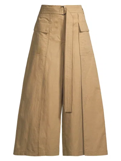 Shop Weekend Max Mara Women's Pinide Cotton & Linen Crop Wide-leg Pants In Beige