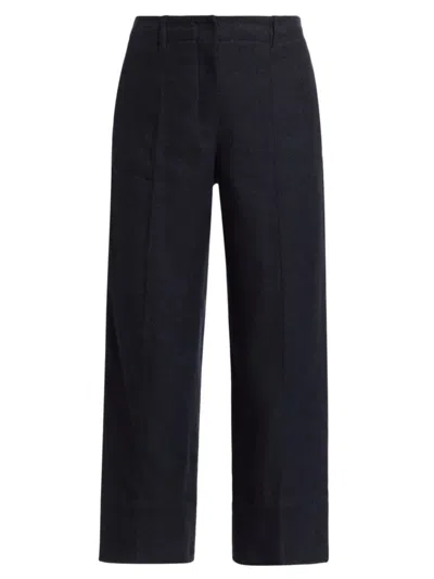 Shop Max Mara Women's Cadice Linen-blend Cropped Pants In Navy