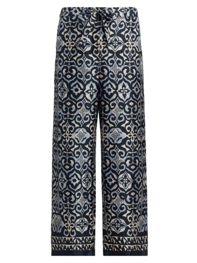 Shop Max Mara Women's Navona Arabesque Silk Trousers In Ultramarine