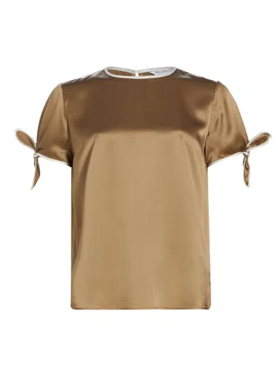 Shop Max Mara Women's Pania Knotted-sleeve Silk Shirt In Clay