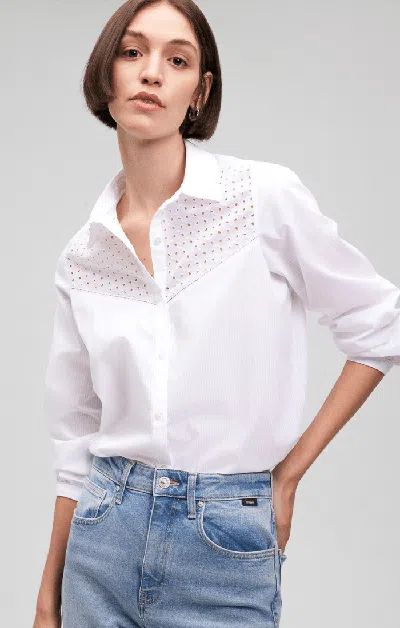 Shop Mavi Lace Detail Button-up Shirt In White