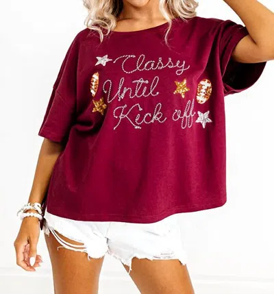 Shop Peach Love Classy Until Kickoff Top In Maroon In Pink